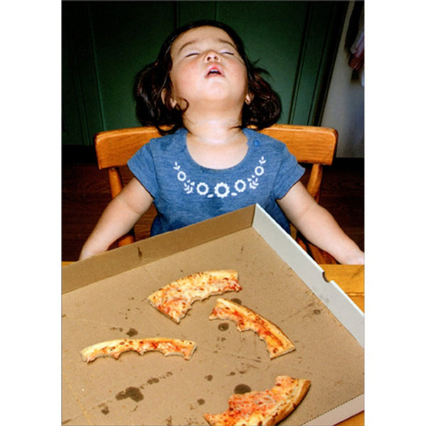 Just Funny Greeting Card - Sleeping Pizza Girl