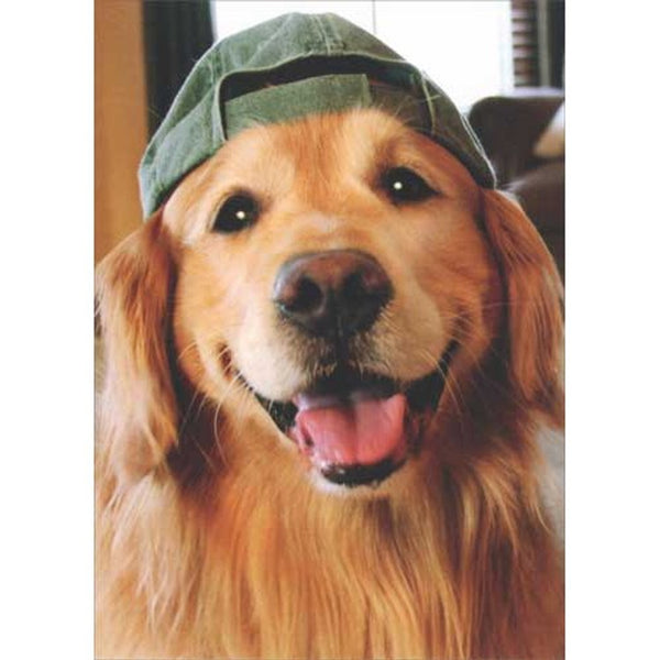 Blank Inside Greeting Card - Golden Retriever Friendship Ballcap
