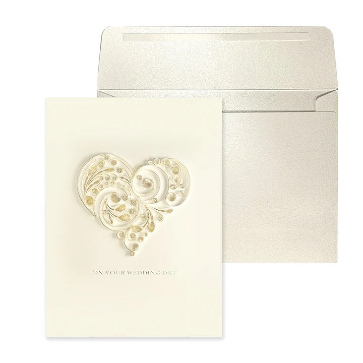 Wedding Greeting Card - Quilled Ivory Heart