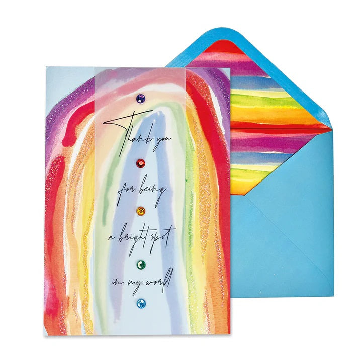 Thank You Greeting Card - Rainbow and Vellum Script