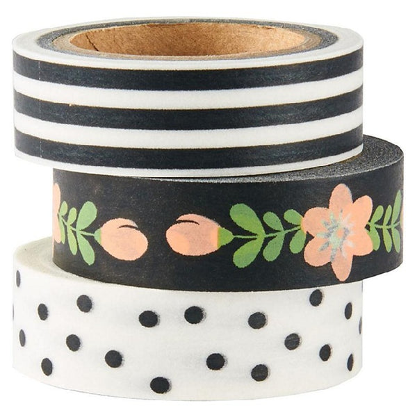 3 ct. Floral and Black & White Washi Tape Set