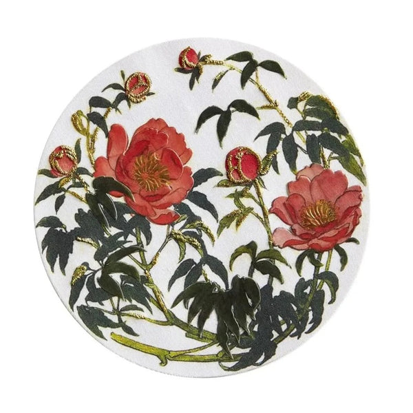 Luxury Get Well Greeting Card - Orange Flowers with Gold Embroidery