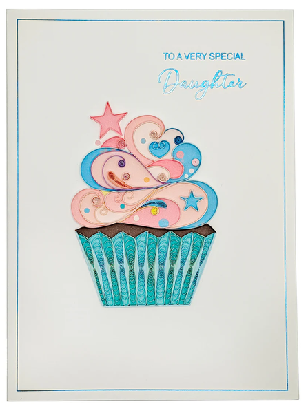 Luxury Birthday Greeting Card - Quilled Cupcake for Daughter