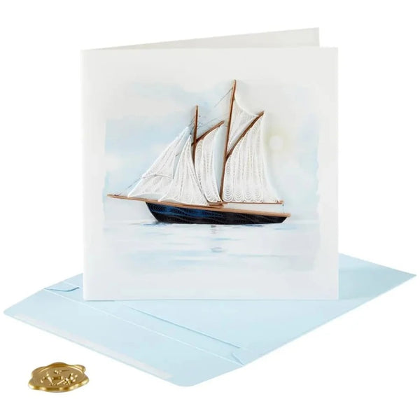 Luxury Blank Greeting Card - Quilled Sailboat