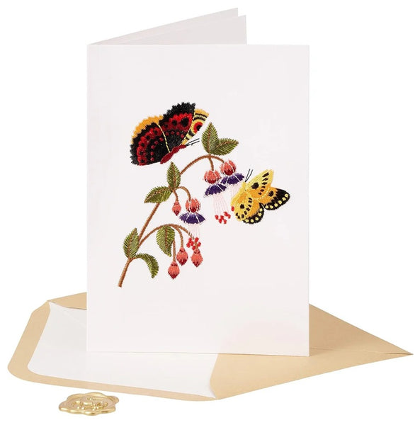 Luxury Blank Greeting Card - Embroidered Butterflies