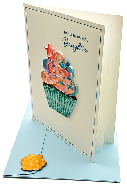 Luxury Birthday Greeting Card - Quilled Cupcake for Daughter
