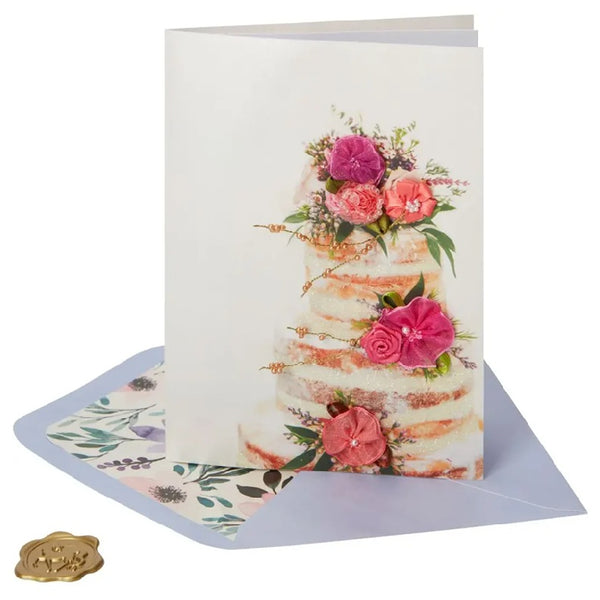 Luxury Wedding Greeting Card - Cake With Flowers