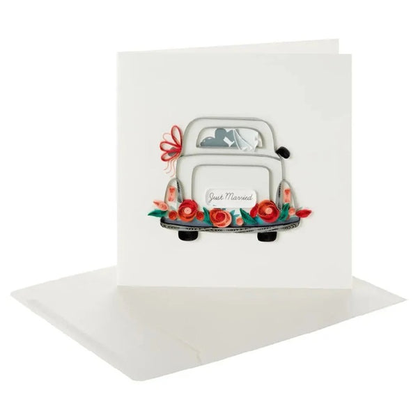 Luxury Wedding Greeting Card - Quilled Just Married Car