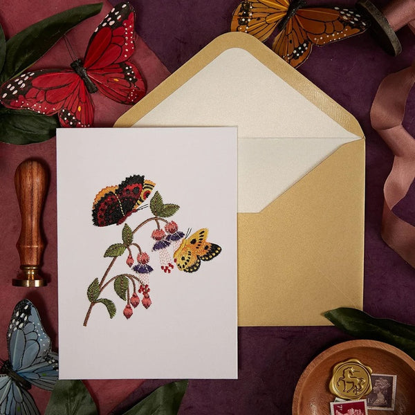 Luxury Blank Greeting Card - Embroidered Butterflies