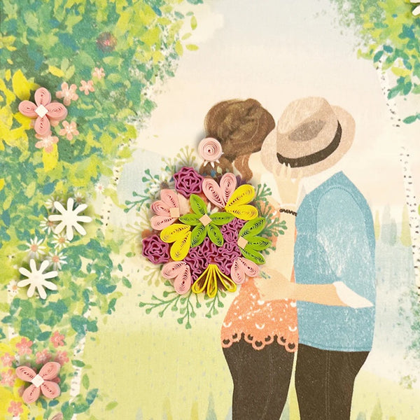 Luxury Romance Greeting Card - Quilled Kissing Couple