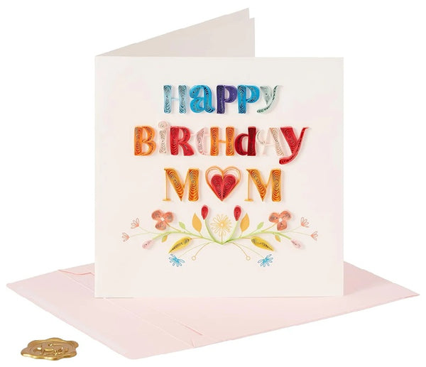 Luxury Birthday Greeting Card - Quilled Mom with Flowers