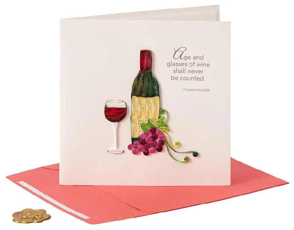 Luxury Birthday Greeting Card - Quilled Wine Bottle