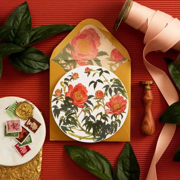 Luxury Get Well Greeting Card - Orange Flowers with Gold Embroidery