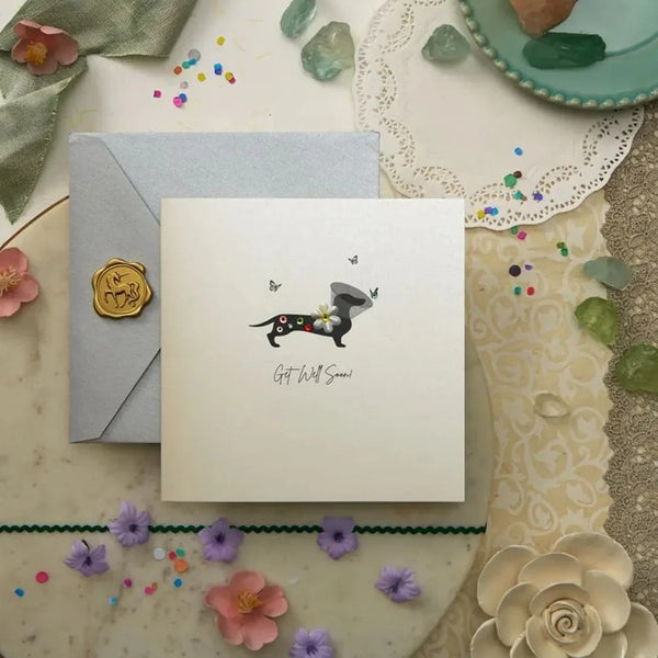 Luxury Get Well Greeting Card - Dog in Cone