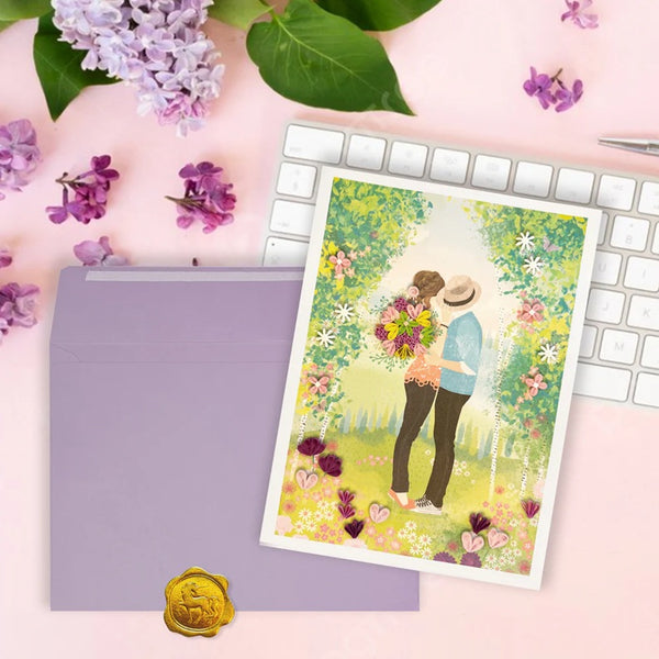 Luxury Romance Greeting Card - Quilled Kissing Couple