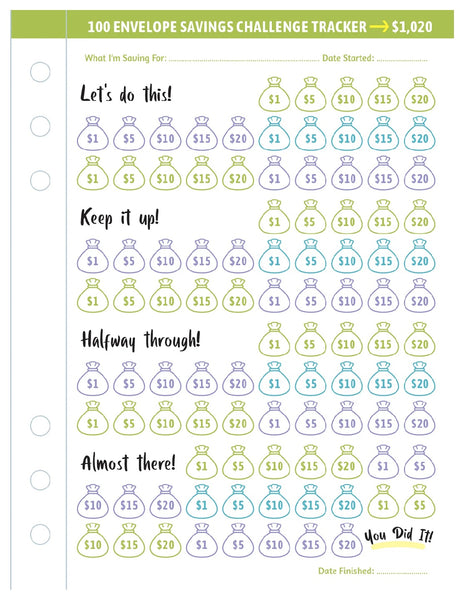 My 100 Envelope Savings Challenge Binder