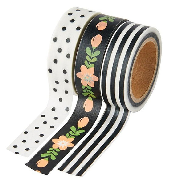3 ct. Floral and Black & White Washi Tape Set
