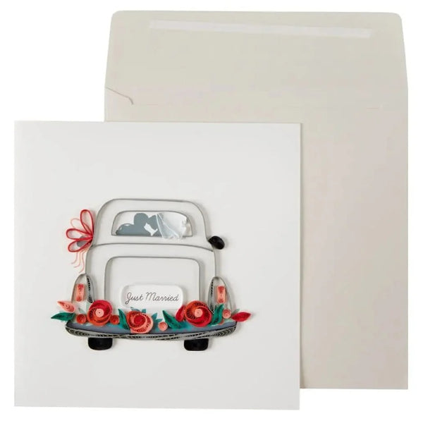 Luxury Wedding Greeting Card - Quilled Just Married Car