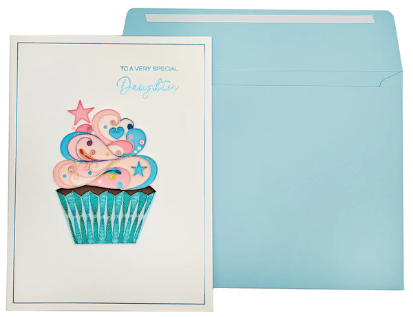 Luxury Birthday Greeting Card - Quilled Cupcake for Daughter