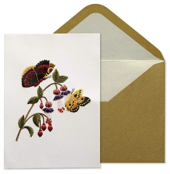 Luxury Blank Greeting Card - Embroidered Butterflies