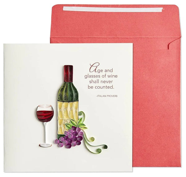 Luxury Birthday Greeting Card - Quilled Wine Bottle