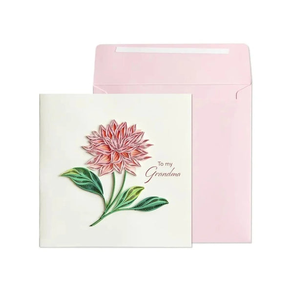 Luxury Birthday Greeting Card - Quilled Pink Flower Grandma