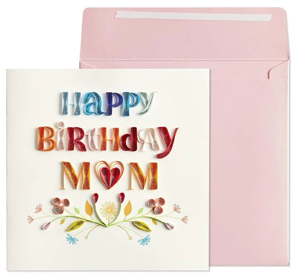 Luxury Birthday Greeting Card - Quilled Mom with Flowers