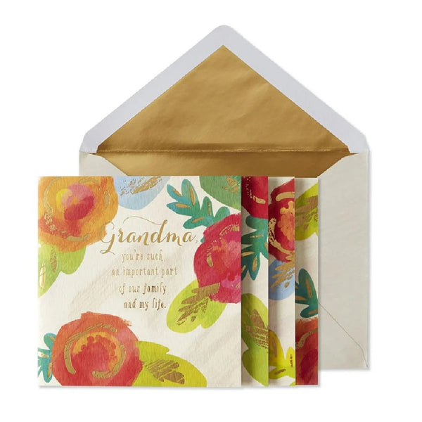 Luxury Birthday Greeting Card - Grandma With Flowers and Gold