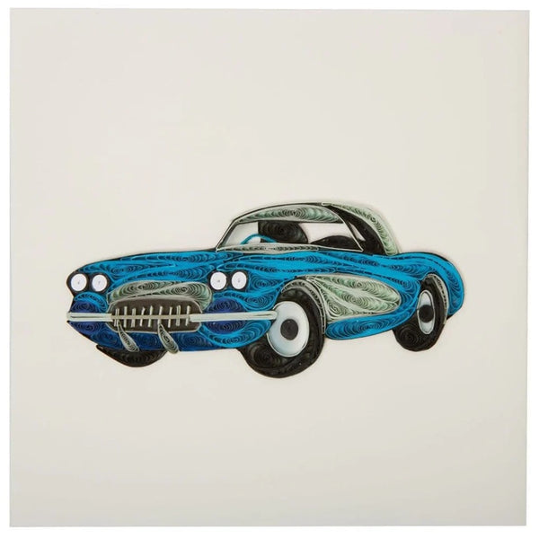 Luxury Birthday Greeting Card - Quilled Blue Classic Car