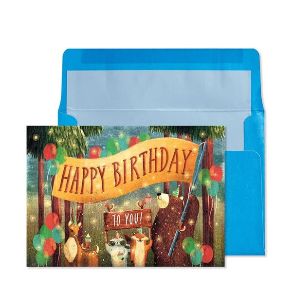 Luxury Birthday Greeting Card - Birthday Banner with Animals in Forest