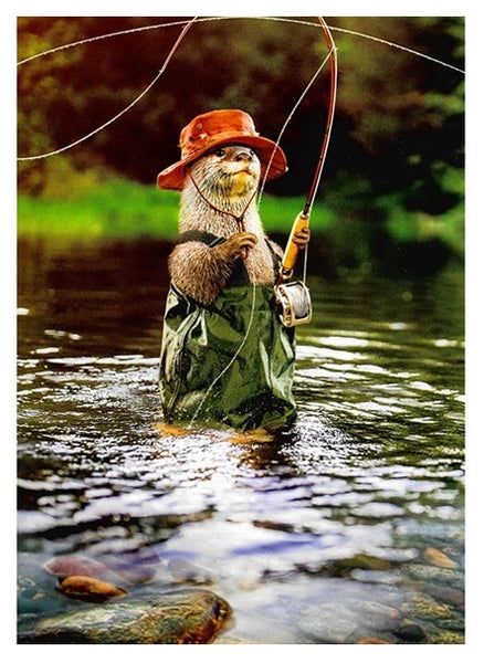 Father's Day Greeting Card - Otter Fly Fisherman