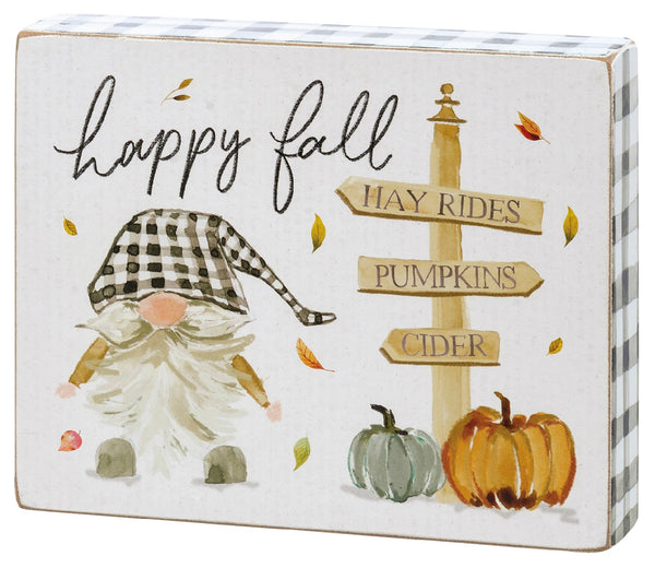 Wood Block Sign - Gnome Happy Fall