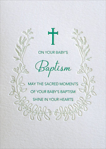 Baptism Greeting Card - Green Letterpress