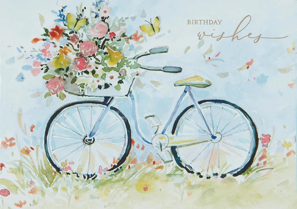 Birthday Greeting Card - Bicycle with Flowers