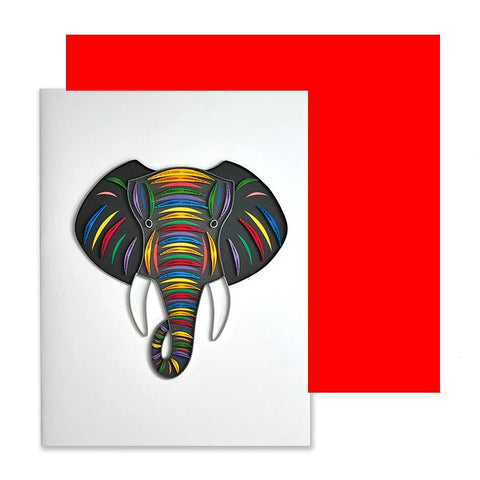 Quilled Paper Birthday Greeting Card - Colorful Elephant