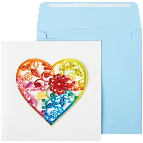 Blank Inside Greeting Card - Quilled Rainbow Heart