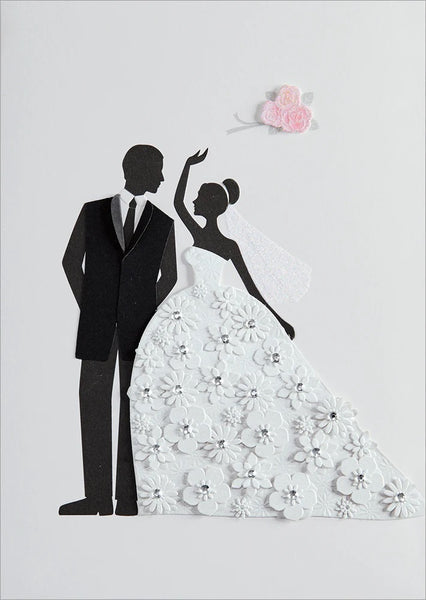 Wedding Greeting Card - Bride and Groom with Flowers