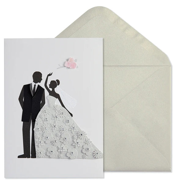 Wedding Greeting Card - Bride and Groom with Flowers