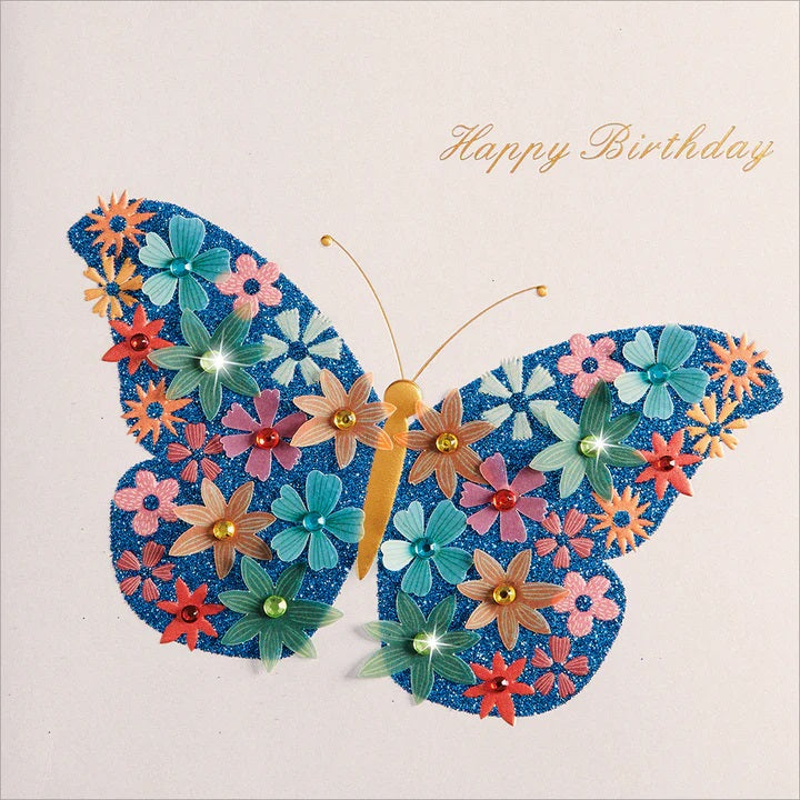 Handmade Birthday Greeting Card - Flower Butterfly