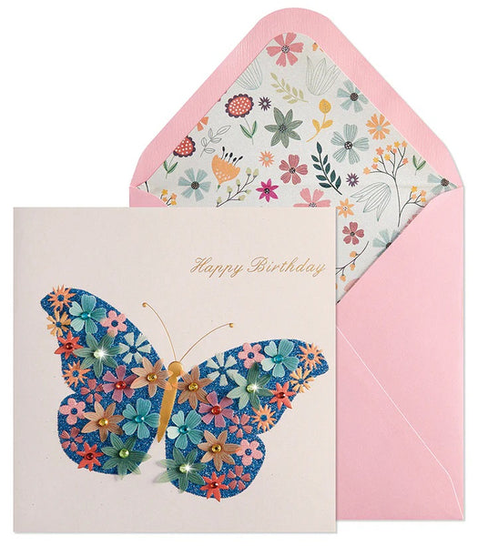 Handmade Birthday Greeting Card - Flower Butterfly