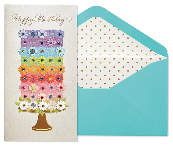 Foil Stamped Birthday Greeting Card - Tiered Flower Cake