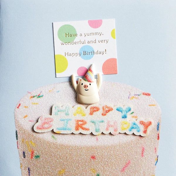 Handmade Birthday Greeting Card - Cake With Pig