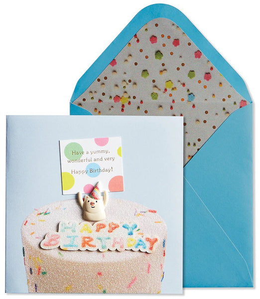 Handmade Birthday Greeting Card - Cake With Pig