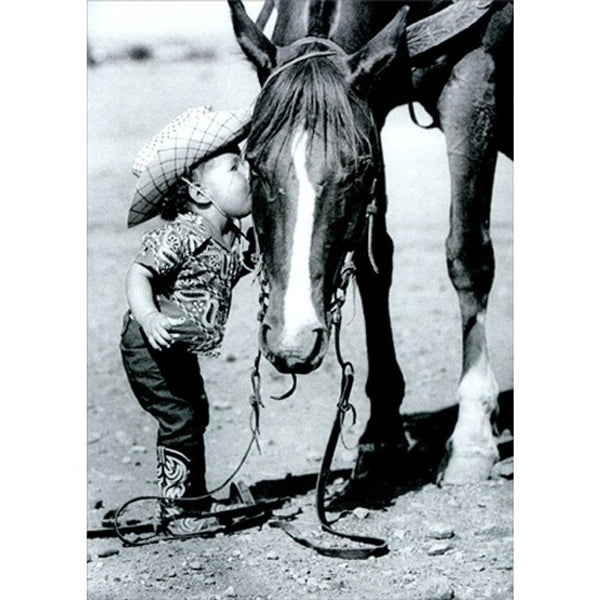 Birthday Greeting Card - Little Cowgirl Kissing Horse - America Collection