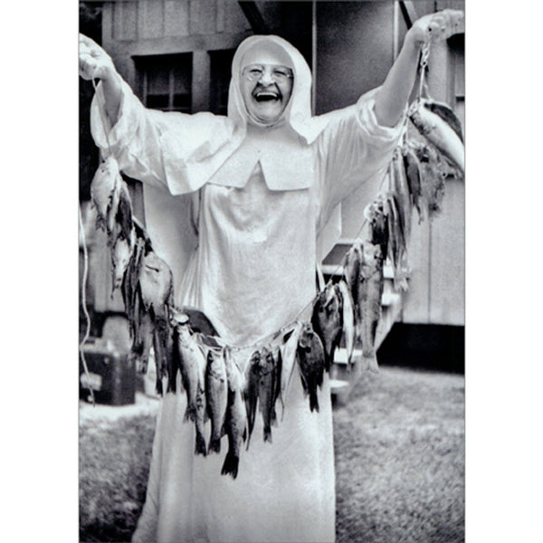Birthday Greeting Card - Nun With String of Fish - America Collection