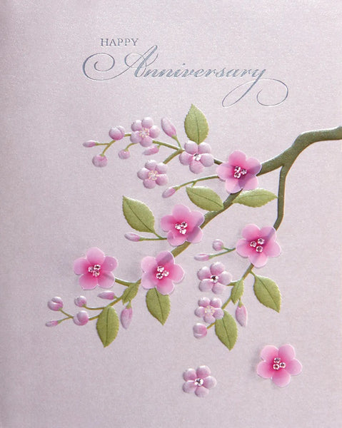 Foil Imprinted Anniversary Greeting Card - Cherry Blossom