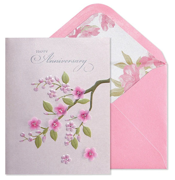 Foil Imprinted Anniversary Greeting Card - Cherry Blossom