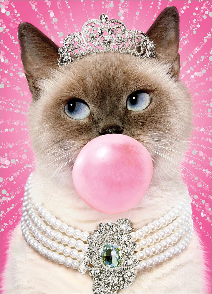 Birthday Greeting Card  - Fancy Cat with Bubble Gum