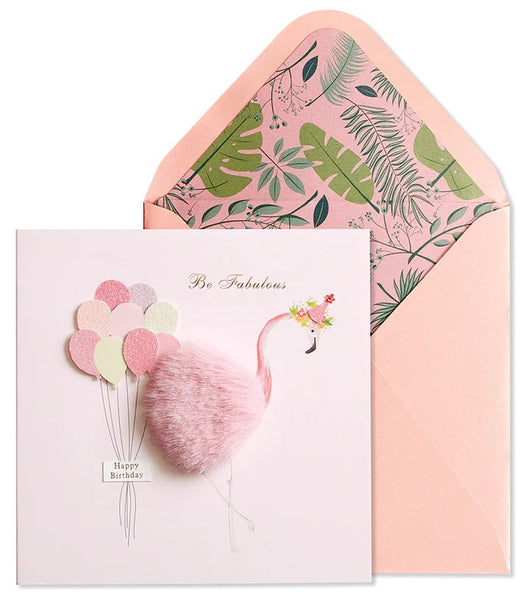 Handmade Birthday Greeting Card - Flamingo