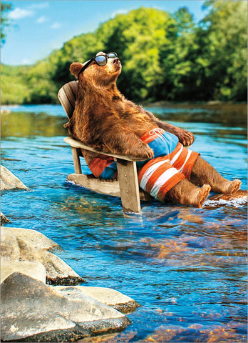 Birthday Greeting Card - Sleepy Bear in River